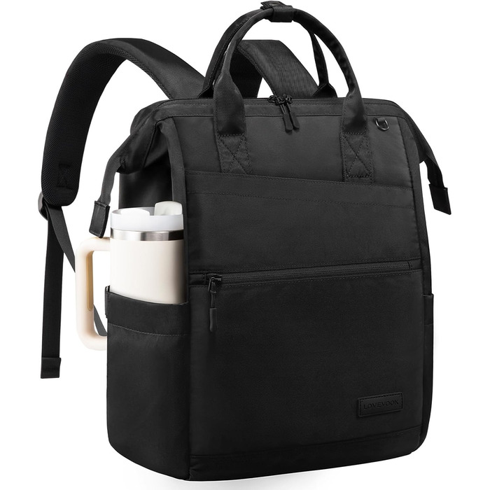 LOVEVOOK Рюкзак для жінок, 15.6 дюймів, рюкзак для школи, підліток, дівчина, велика кишеня для пляшки, велике відкриття, сумка для роботи, шкільний рюкзак, рюкзак для подорожей, універсітету, чорний