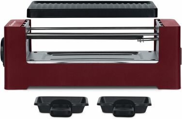 Wëasy Raclette Duo 2-в-1: гриль та фондю, червоний, антипригарне покриття, для 4 осіб, з дерев'яними шпателями та формами для сиру