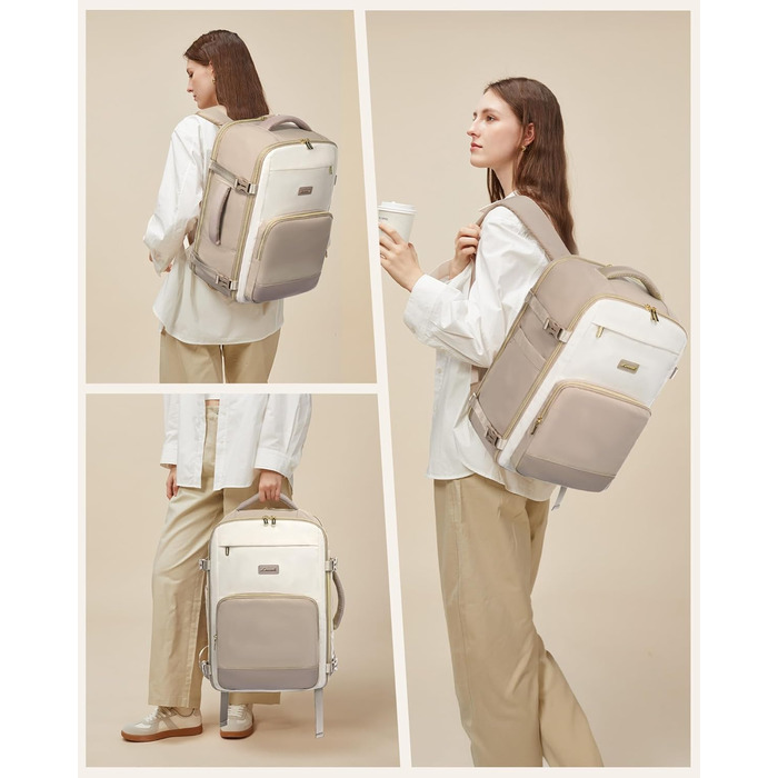 LOVEVOOK Рюкзак ручної поклажі, 40л, 17.3 дюйми, для подорожей та бізнесу, водонепроникний, 45x30x20см, світло-бежевий