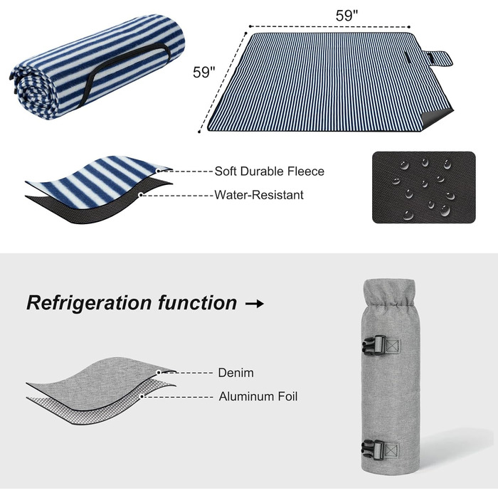 Набір для пікніка на 4 особи з термосумкою, флісовою ковдрою, столовим приладдям, для кемпінгу, пляжу, подорожей, походів (Світло-сірий)