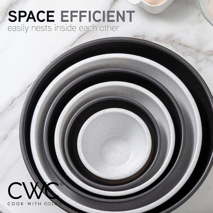Набір мисок для приготування їжі Cook With Color (12 шт.) з кришками TPR – чорний та білий