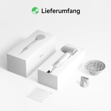 Високошвидкісний фен для волосся Laifen Neo з безщітковим двигуном 110 000 об/хв, іонізацією 200 млн негативних іонів та 2 магнітними насадками, білий