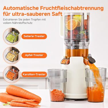 AOBOSI Швидкий соковитискач з великою завантажувальною воронкою 135 мм, 200 Вт, холодний віджим, соковитискач із функцією зворотного ходу та потрійним фільтром, BPA-free, тихий, ідеальний для свіжого соку з фруктів та овочів (45 мм, темно-синій)