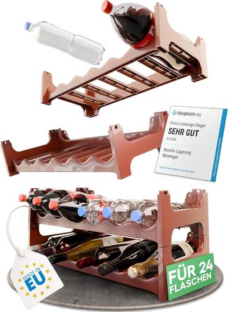 Стелаж для пляшок Novaliv на 24 пляшки, коричневий, розширюваний, стекуваний, органайзер для напоїв, для PET-пляшок, для вина, стелаж для напоїв