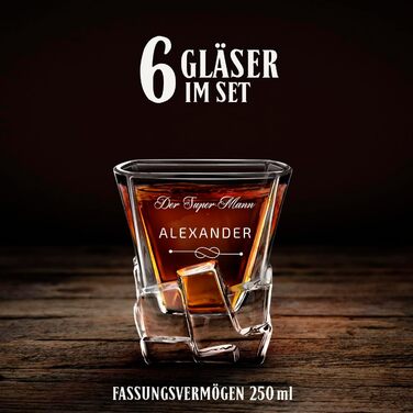 Мавертон Карафа для віскі 950 мл + Набір з 6 склянок для віскі з гравіюванням - Декантер для віскі - Подарунок на Різдво - Люксовий дизайн - Крісталльне скло - для чоловіків на день народження