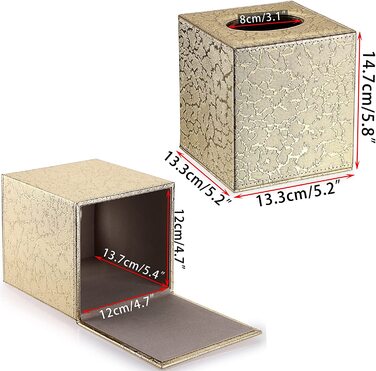 Шкіряна коробка для серветок і паперу (золото) 14x14x15 см