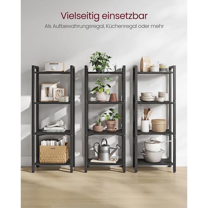 Стелаж VASAGLE Regal для книг, DVD та офісних документів, 4 яруси, 24x40x76,4 см, вінтажний коричнево-чорний колір (LLS098K02)