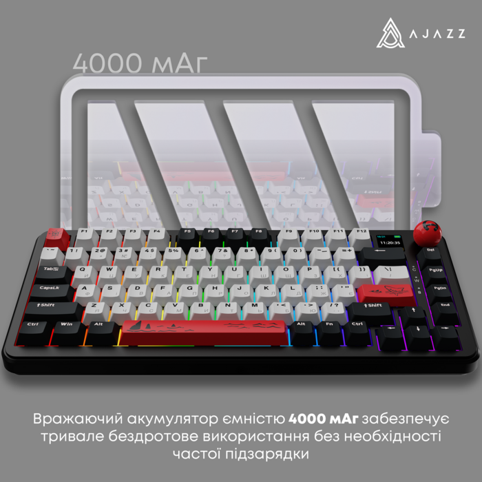 Бездротова механічна клавіатура Ajazz AK820 MAX Avocado Switch Black RGB (AK820MAX-AS-BG)