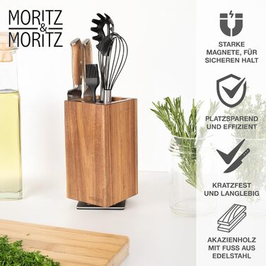 М'ясний блок Moritz & Moritz Akazie, поворотний на 360°, з магнітним утримувачем та знімним вкладишем з щетиною – зручний підставка для ножів на кухню, без ножів