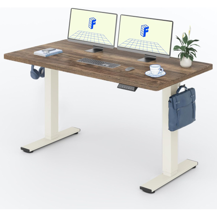 Регульований стіл FLEXISPOT 160x80 см з гачками та стільницею 25 мм, LED-дисплеєм та функцією пам'яті (Акорн, Білий)