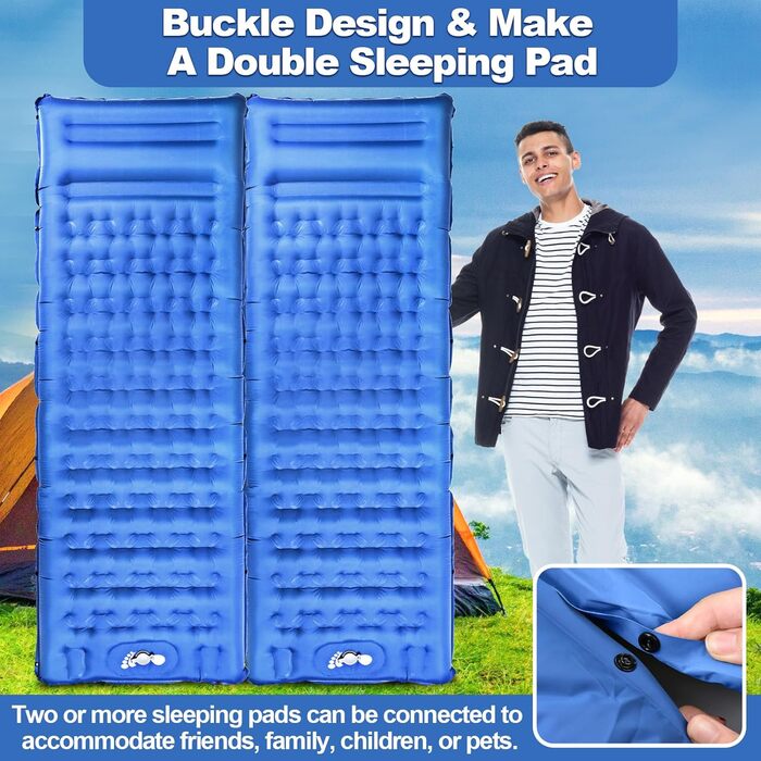 Спальний килимок Sentasi самонадувний для вулиці, кемпінговий надувний матрац з ножним насосом, спальник ультралегкий для 1 людини, водонепроникний кемпінговий матрац для намету, походів, подорожей, трекінгу (синій)