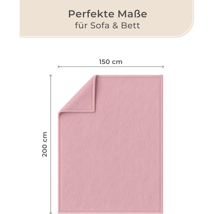 Ковдра LAYENBURG Premium з бавовни, Oeko-Tex 100, 150x200 см, пудрово-рожева. М'яка пледова ковдра для дому, дивана та ліжка. Бавовняний мікс, тепла та затишна.