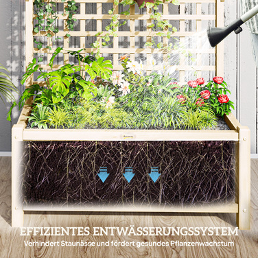 Підвищене грядка з шпалером та дахом, ящик для рослин, квітник, стійкий до погодних умов, дерево, 90 x 45 x 183 см, натуральне дерево