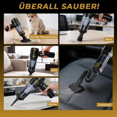 Акумуляторний ручний пилосос HOVIN для авто та дому, потужність 24000 Па, 3 режими роботи, бездротовий, чорно-золотий