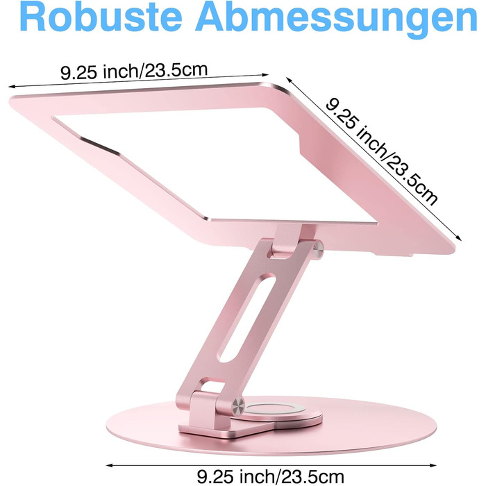 Підставка для ноутбука з регулюванням висоти та поворотним основанням, алюмінієва, для столу (Рожева)