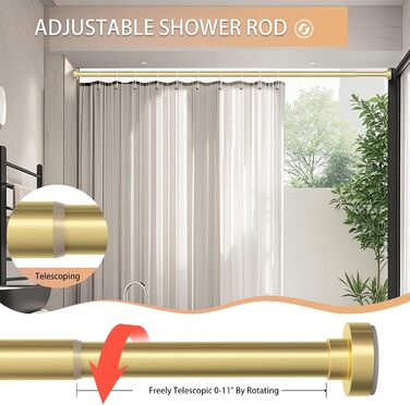 Штанга для душу, регульована, нержавіюча сталь, 86-167 см, без свердління, для ванної кімнати (золота, 86-244 см)