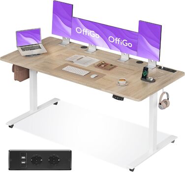 Регульований стіл OffiGo 180 см з USB, електричний, з пам'яттю, для офісу та дому, бежевий