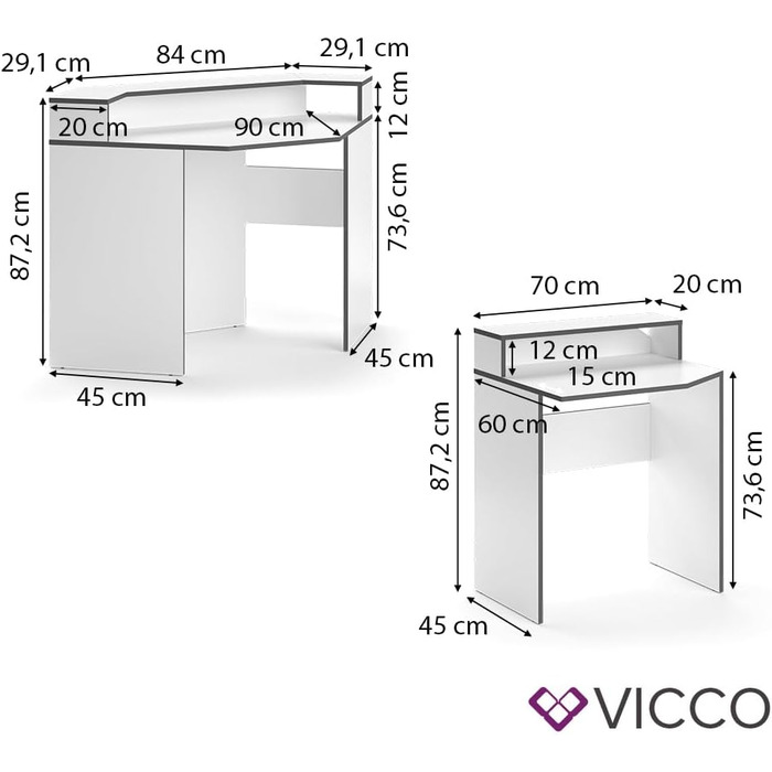 Ігровий стіл Vicco Kron, /чорний, кутова форма 190 x 90 см (білий, набір із 5 шт. )
