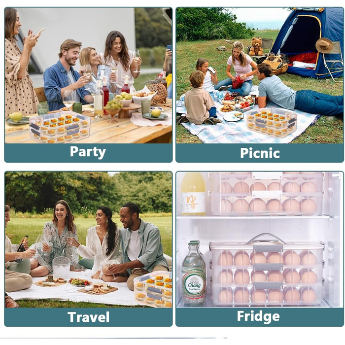 Контейнер для яєць з кришкою, 2-ярусний, 36 відділень, зелений, для пікніка, подорожей, вечірок