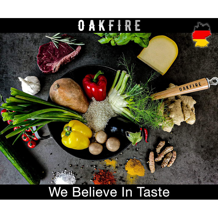 Сковорода-Вок Oakfire, чавунна Індукційна сковорода-вок висотою 31 см, з дерев'яною ручкою, чавунна з антипригарною патиною