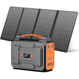 Повербанк Powkey з сонячною панеллю 99Wh/27000mAh, 40W, 100W, 230V AC, USB-A/USB-C, для кемпінгу, чорно-помаранчевий R100+YT40