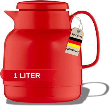 Термос Helios Mondo, 1 літр, червоний, з пластиковою ізоляцією