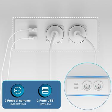 Ігровий стіл Devoko L-подібної форми з LED-підсвічуванням, 140 x 120 см, з 2 розетками та 2 USB-портами, з полицями для зберігання, білий