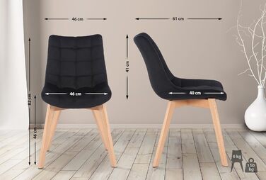 Набір з 2-х обідніх стільців Passaic з велюру, ергономічно м'яко оббиті та з прострочкою, з захистом для підлоги, витримують до 150 кг, колір: чорний