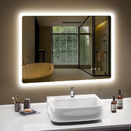 LED дзеркало для ванної кімнати 80x60 см з підсвічуванням, диммування, антизапар, 3 кольори світла, IP44, функція пам'яті, горизонтальне/вертикальне кріплення