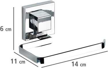 Настінний тримач для туалетного паперу WENKO Vacuum - Loc Quadro з тримачем для туалетного паперу у ванній кімнаті і гостьовому туалеті, кріплення без свердління, нержавіюча блискуча нержавіюча сталь, 13 x 11,5 x 14 см (простий)