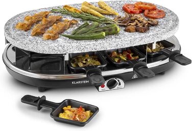 Раклет Klarstein Steaklette All-U-Can-Grill - 1500 Вт, 8 осіб з каструлею, плавно регульована температура, 4-в-1, без підставки та дерев'яної лопатки Гриль 4-в-1 без підставки та дерев'яної лопатки