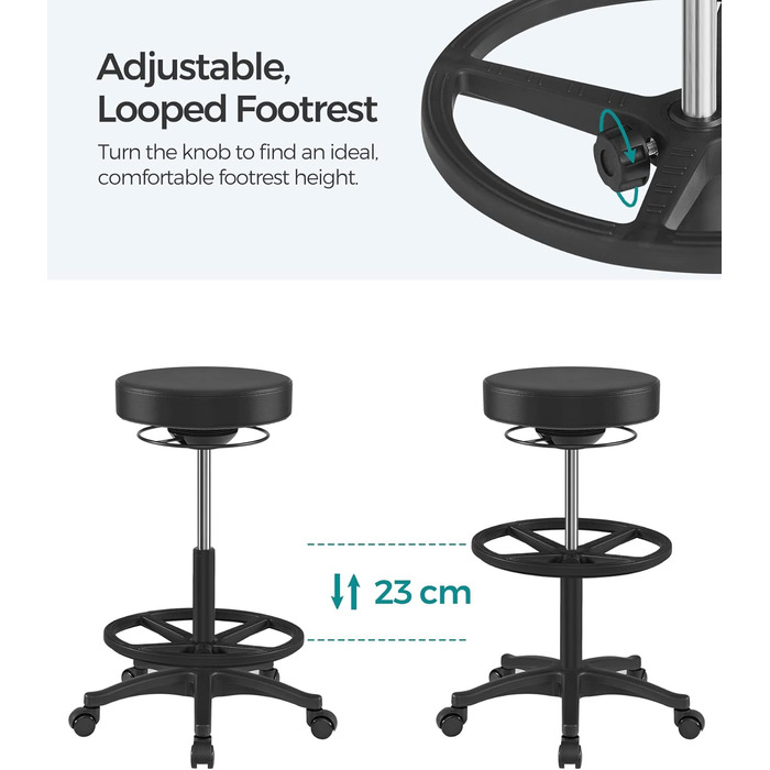 Високий робочий стілець SONGMICS з регульованою спинкою та підставкою для ніг, чорний - OSC007B01