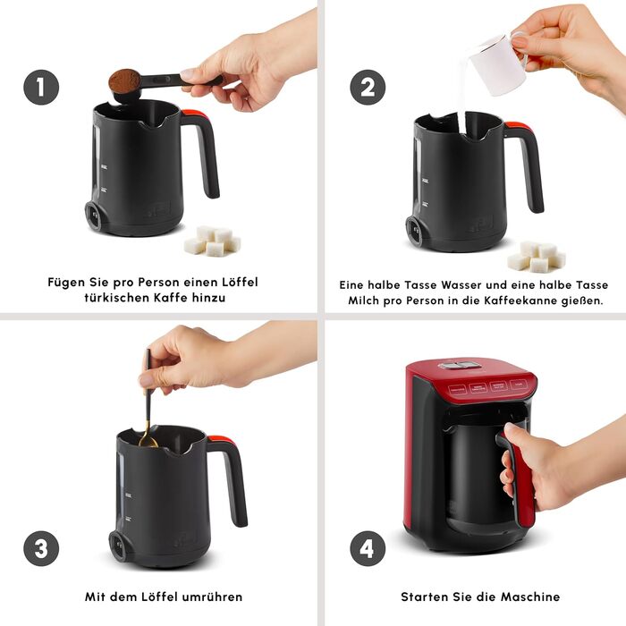 Кавомашина KARACA Hatır для приготування турецької кави з функцією обсмажування, 535W, 5 чашок, автоматичне нагрівання, чорно-червоний колір