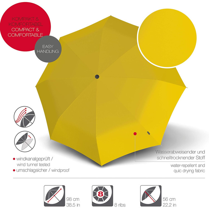 Складна парасолька Knirps T.200 Duomatic - відкривається-закривається, складається, штормонепроникна, вітрозахисна, жовта (M)