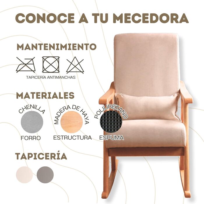 Крісло-гойдалка HOME DESIGN & CONFORT Paris з подушкою, масивне букове дерево (сірий/натуральний)