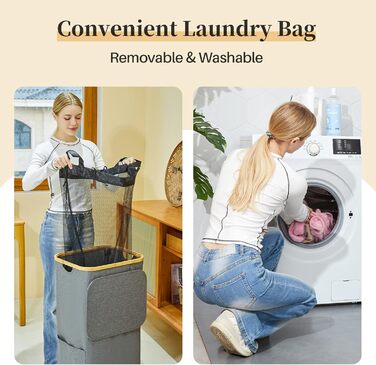 Кошик для білизни з кришкою, 100 л, з прозорим вікном, знімні мішки, для ванної, спальні, дому, іграшок, пральні (бежевий)