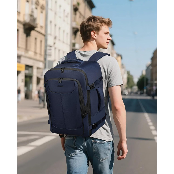 LOVEVOOK Рюкзак для ручної поклажі, великий дорожній рюкзак для літака, рюкзак для подорожей чоловічий/жіночий, валіза-рюкзак з відділом для ноутбука (17.3 дюйми), ручна поклажа, багаж для чоловіків/жінок, подорожі, робота, бізнес, темно-синій