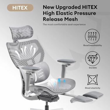 Крісло офісне MUSSO X700 з GlideTrack-підтримкою попереку, 6D-підлокітниками, 4D-підголівником, колісним основанням та підставкою для ніг – інтелектуальний комфорт для роботи, навчання та геймінгу (темно-сірий)