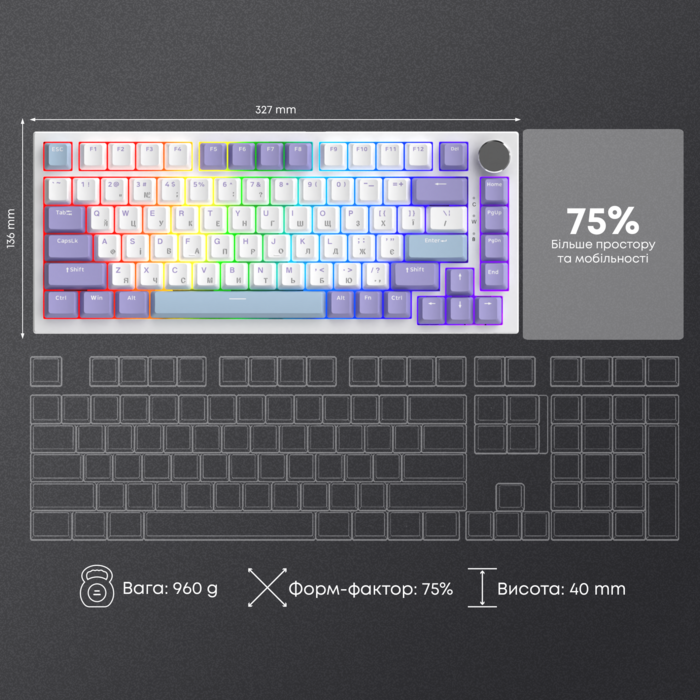 Дротова механічна клавіатура Ajazz AK820 Sea Salt Switch White (AK820-SS-PWB)