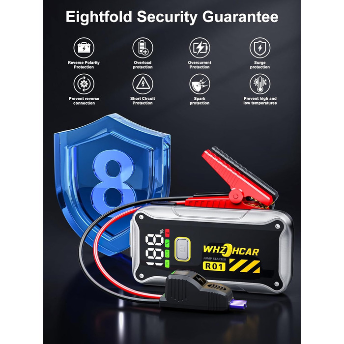 Powerbank Starthilfe 4000A: Портативний пусковий пристрій для авто 12V з LCD дисплеєм та LED ліхтариком (до 9.0L бензин/7.5L дизель)