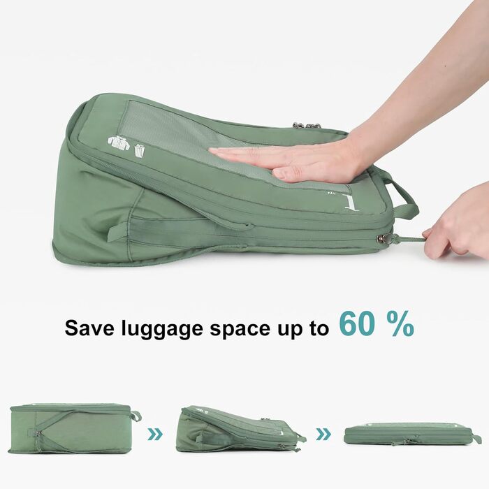 Набір компресійних органайзерів для валізи та рюкзака ECOHUB, 5 предметів, зелений