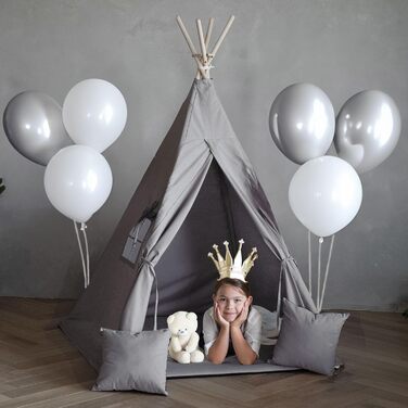 Дитяче намет PaLulli® Tipi з бавовни, матрац, система стабілізації, ліхтар та декоративні подушки (сірий)