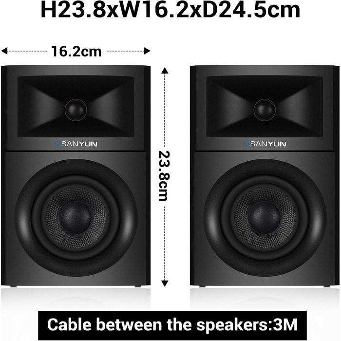 Акустичні колонки Sanyun SW203 4.0 - 60W, 4-Way, DSP, 3D звук, USB/Bluetooth 5.4, AUX, для студії (Чорний)