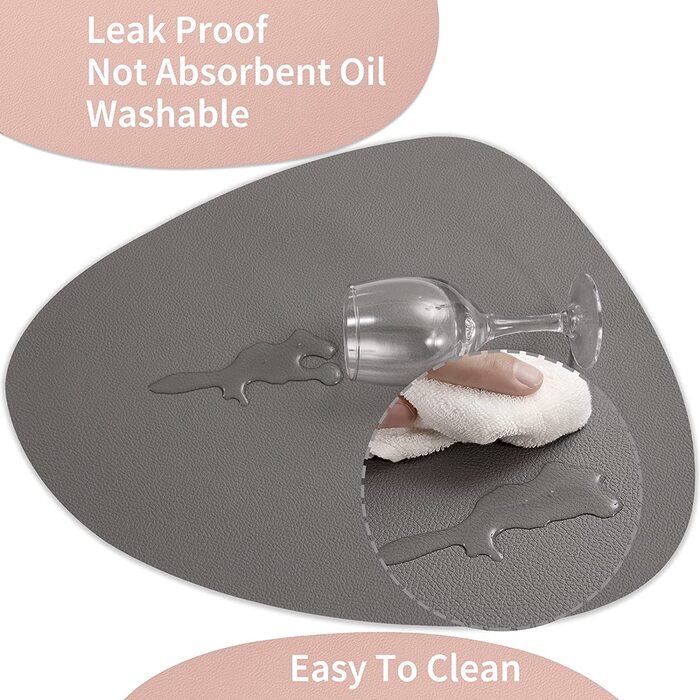 Набори серветок Myir JUN: шкіряні та підставки для столу, миючіся, круглі, двосторонні, з антиковзаючим покриттям (сірий, рожевий, 6 шт.)