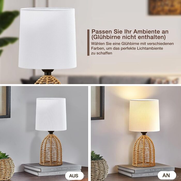 Настільна лампа GyroVu 2 шт. з ротангу, Бохо стиль, цоколь E27, для спальні, вітальні, нічний столик, читання, рустикальний дизайн