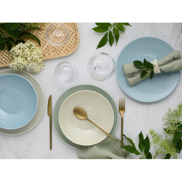 CreaTable Серія Valencia Pastell: 12-ти частинний сервіз для 6 осіб з порцеляни, Made in Europe (кремовий, блакитний, зелений)