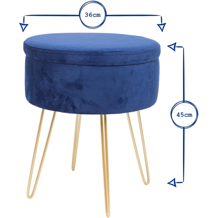 Пуф з бархатом Harbour Housewares: кругла модель, 45x36 см з місцем для зберігання | Пуф для вітальні, туалетного столика, спальні
