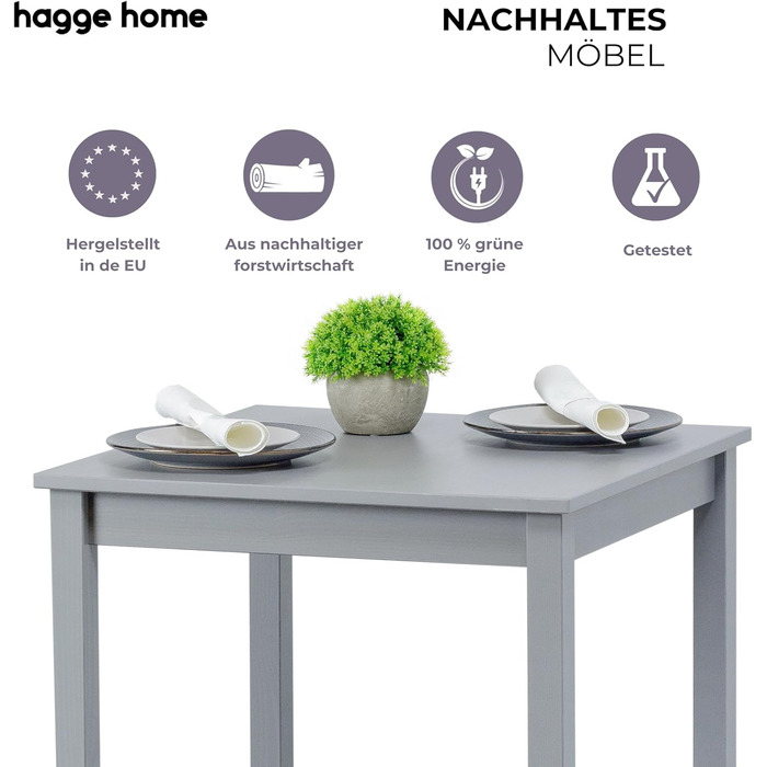Скандинавський стіл Hagge Home 68x68 см сірого кольору - обідній, кухонний, письмовий, для home office та дитячої кімнати