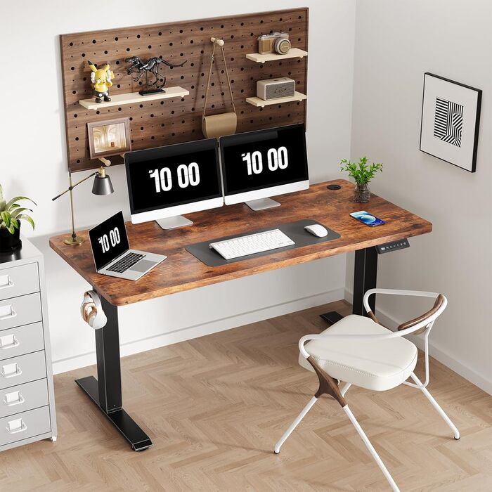 Електричний стіл 140x60 см Vintage Braun: регульована висота, комп'ютерний, без швів