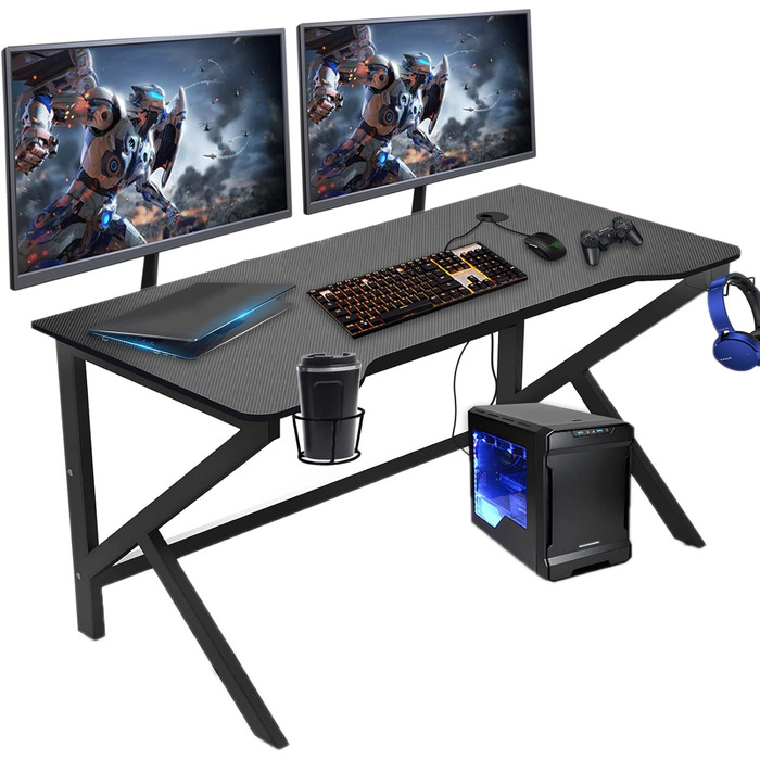 Ігровий стіл HaodaCulture 160x135 см з підставкою для монітора, 2 розетки та 2 USB, кутовий, для ПК, 100x55 см